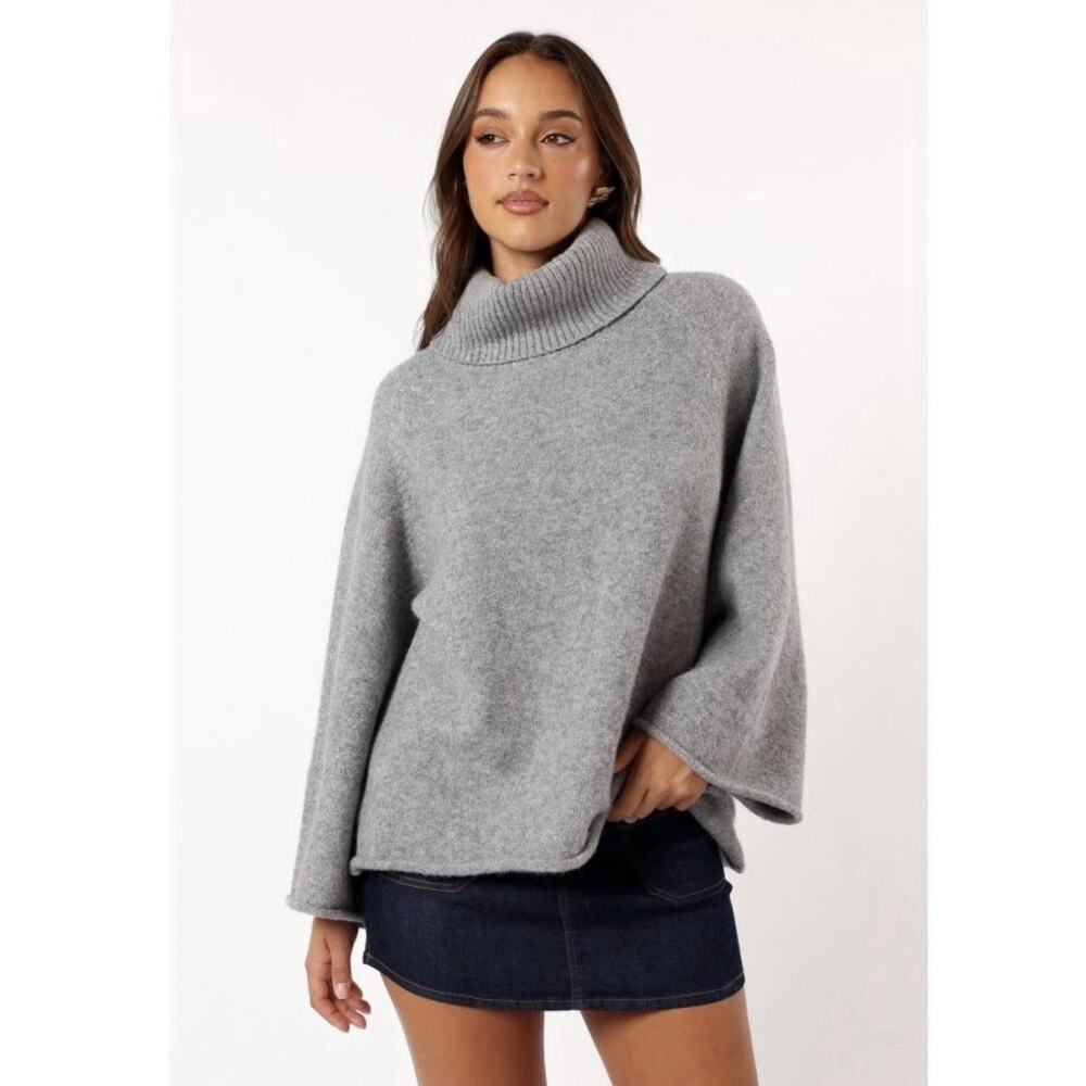 Petal and Pup Women's Gray Bindy Cowl neck Wool Blend Knit Wide Sleeve Sweater S
